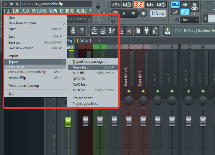 Экспорт музыкальной композиции в FL Studio