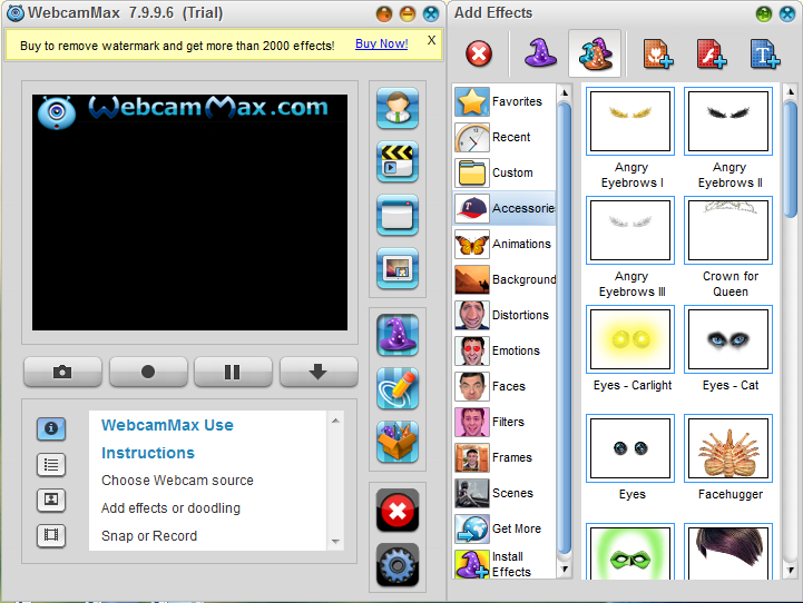 Главный экран WebcamMax для статьи Как записать видео с веб-камеры