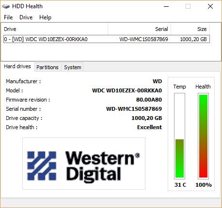 HDD Health главное окно с жесткими дисками