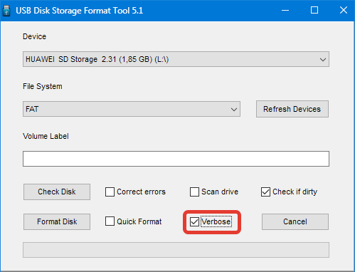 Многопроходное форматирование HP USB Disk Storage Format Tool