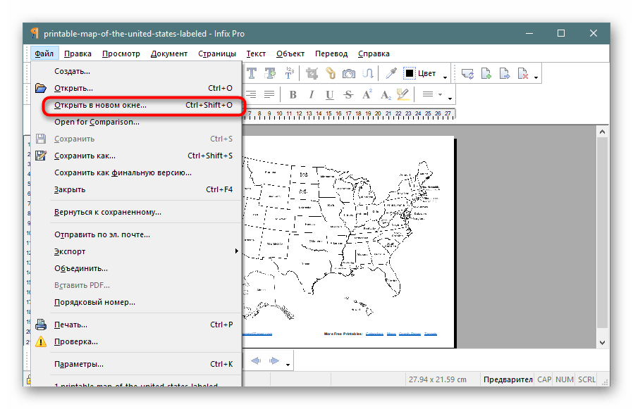 Открыть файл в новом окне через программу Infix PDF Editor