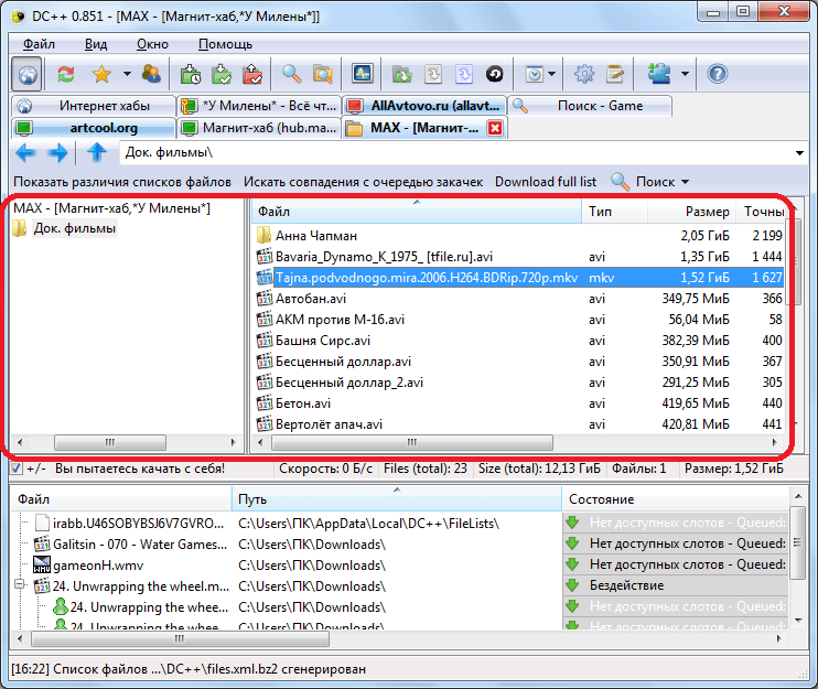 Папки на компьютере открыты для свободного доступа другим пользователям в программе DC++