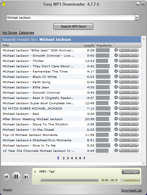 Поиск музыки в Easy Mp3 Downloader