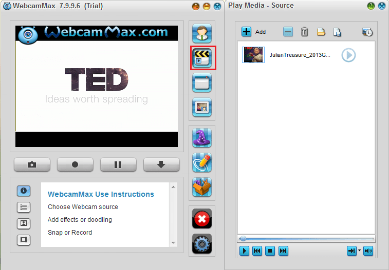 Просмотр видео в WebcamMax