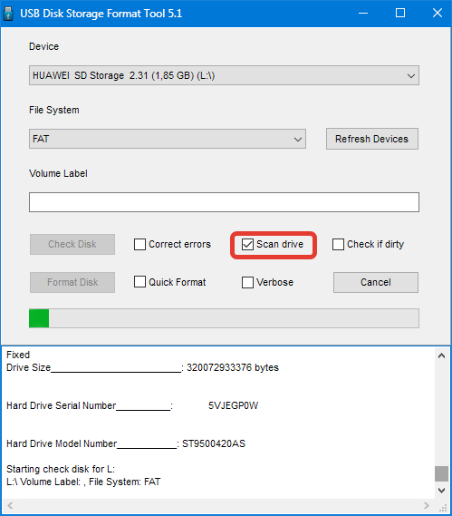 Сканирование флешки HP USB Disk Storage Format Tool