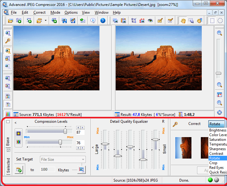 Настройка сжатия в программе Advanced JPEG Compressor
