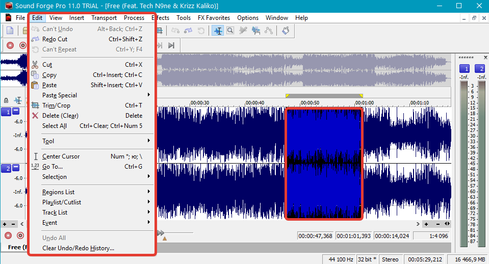 Редактирование аудиофайлов в Sound Forge Pro