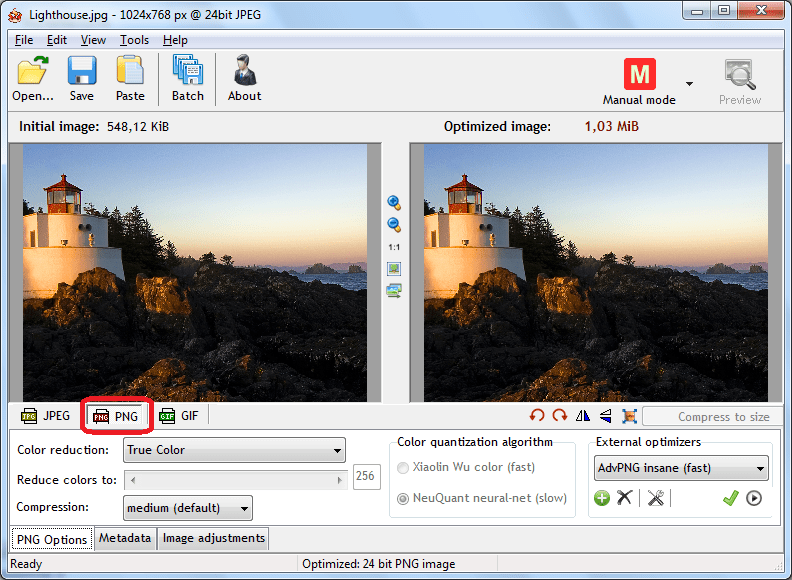 Сохранение изображения в другом формате в программе RIOT