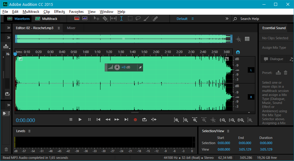Волноформа аудиофайла в Adobe Audition