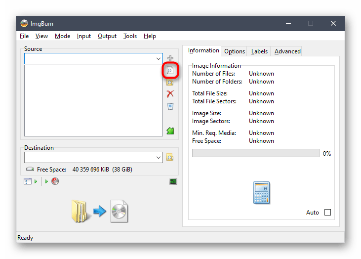 Переход к добавлению файлов для создания образа Windows 7 в ImgBurn