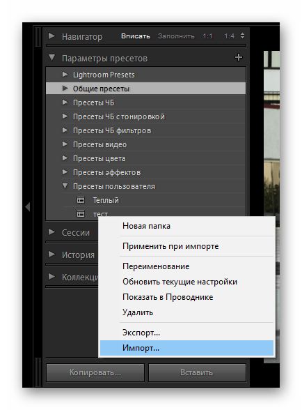 Добавление пользовательских фильтров в программе Adobe Lightroom