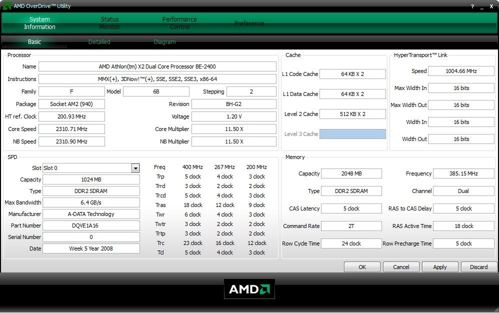 Главное окно AMD OverDrive