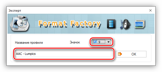 Настройка имени и значка для нового профиля в программе Format Factory