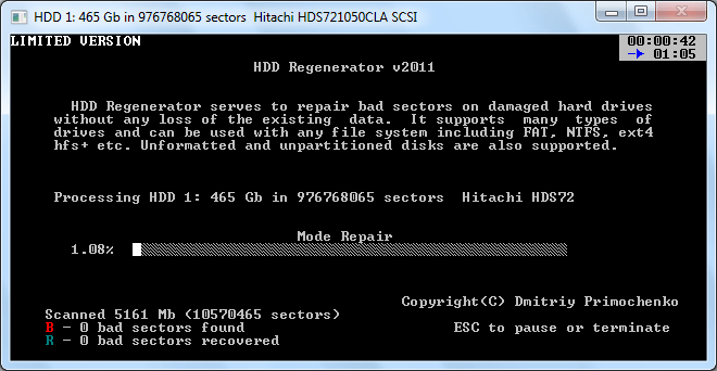Сканирование диска в программе HDD Regenerator