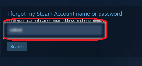 Ввод логина Steam для сброса пароля