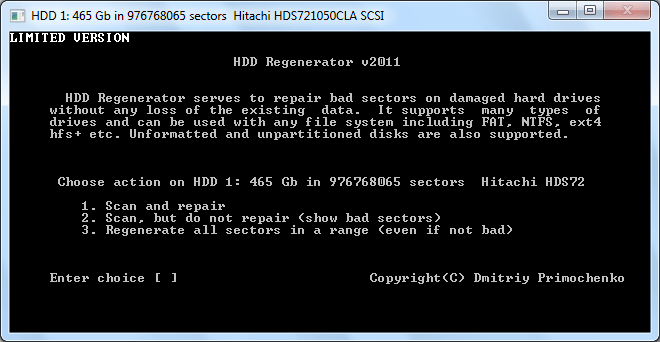 Выбор режима сканирования диска в программе HDD Regenerator