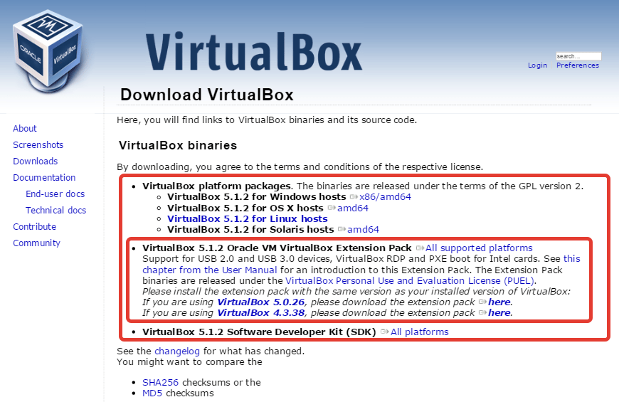 Загрузка VirtualBox Extension Pack