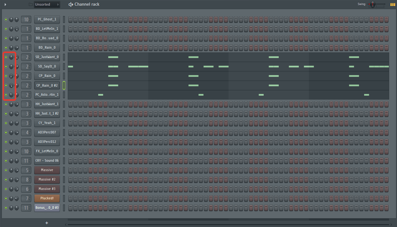 Звуковая панорама (Snare) в FL Studio