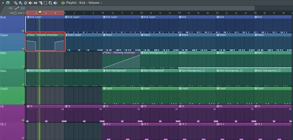 затухание громкости кика в FL Studio