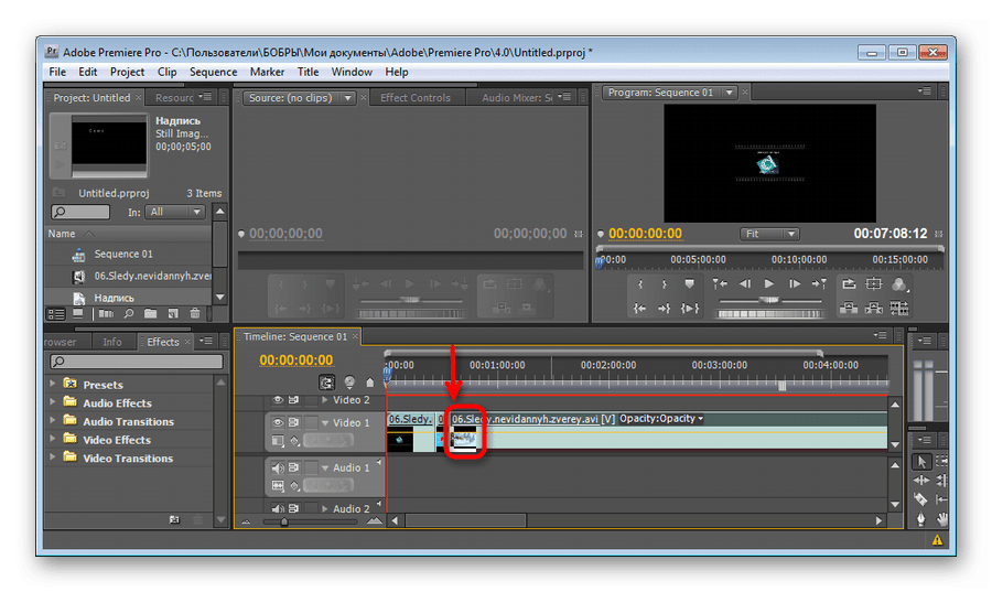 Обрезка видеоролика в программе Adobe Premiere Pro