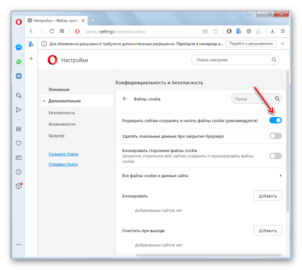 Как включить куки в опере