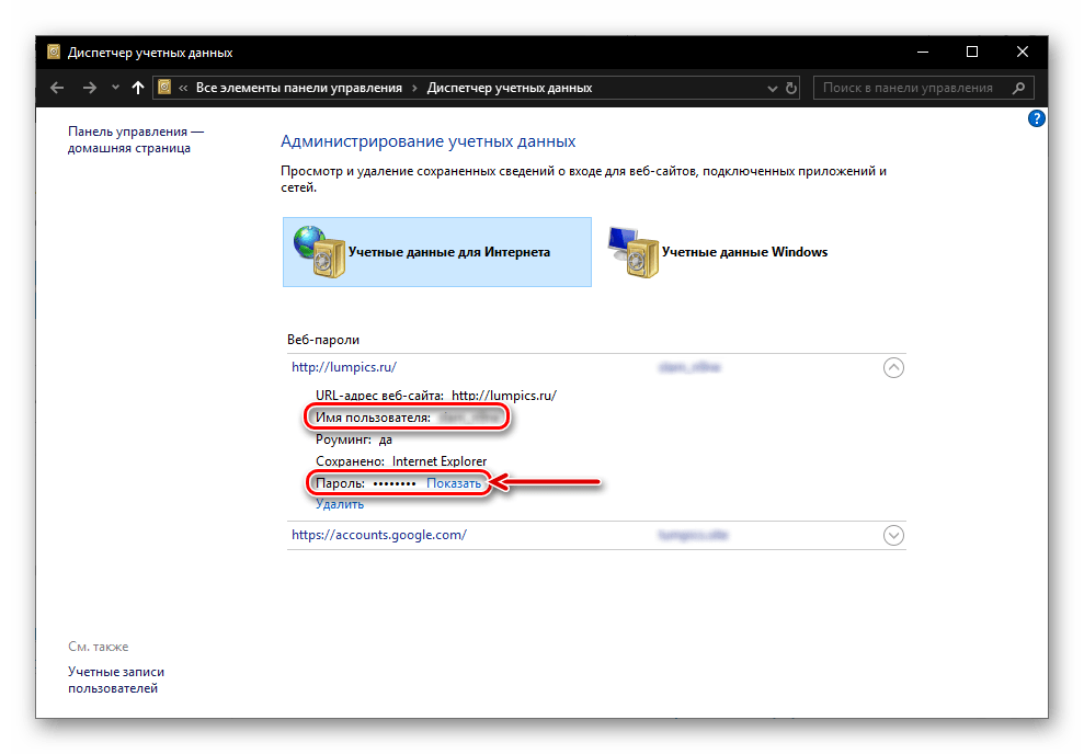 Просмотр пароля, сохраненного в браузере Internet Explorer на Windows