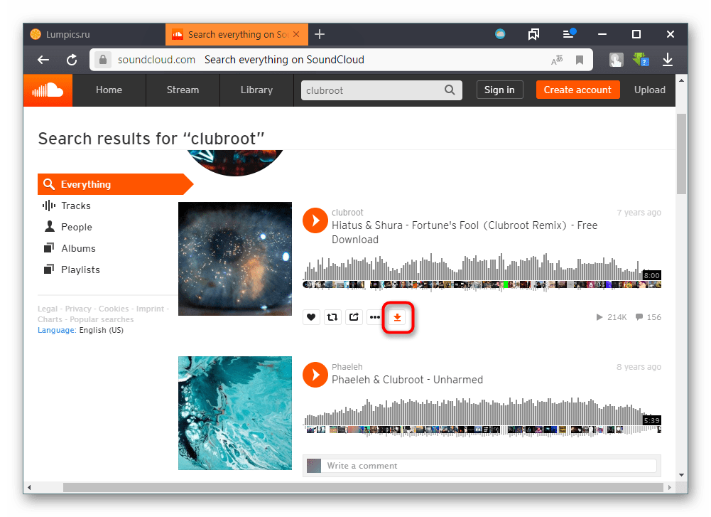 Скачивание музыки с SoundCloud через SaveFrom.net в Яндекс.Браузере