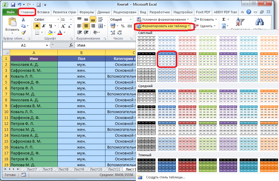 Форматирование в Microsoft Excel