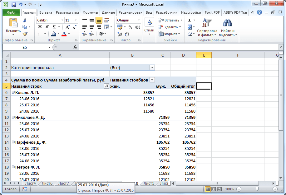 Изменение вида сводной таблицы в Microsoft Excel