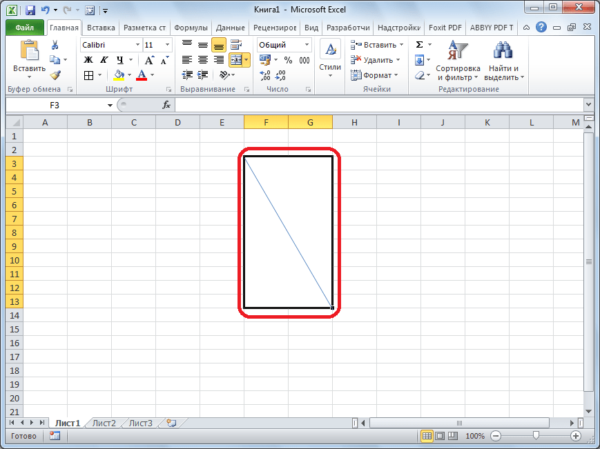 Линия разбивает ячейку в Microsoft Excel
