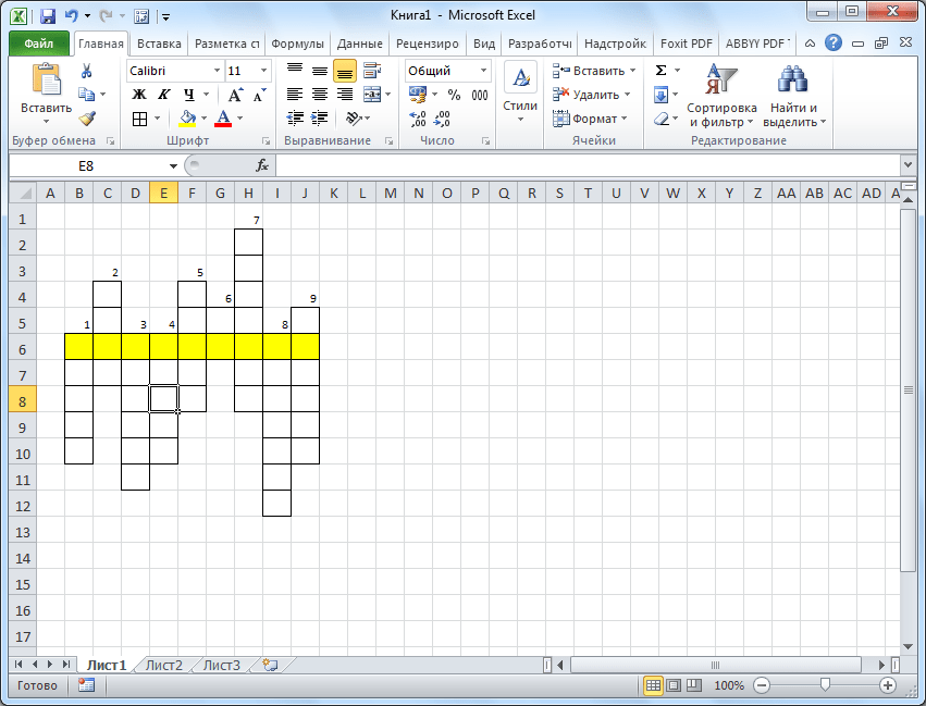 Номера кроссворда в Microsoft Excel