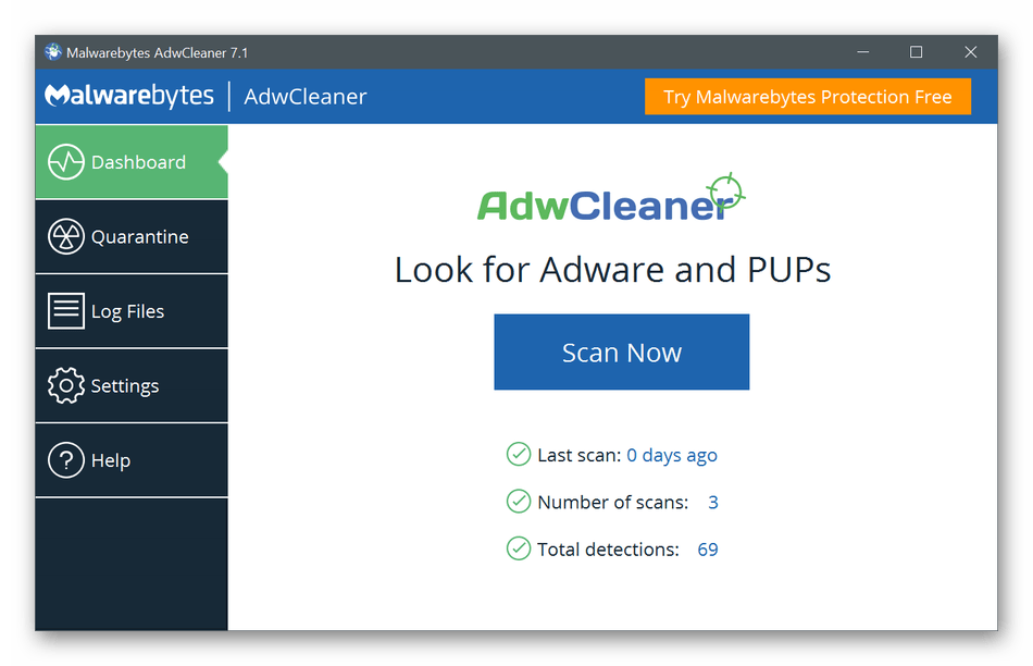 Поиск рекламных вирусов в Windows через AdwCleaner
