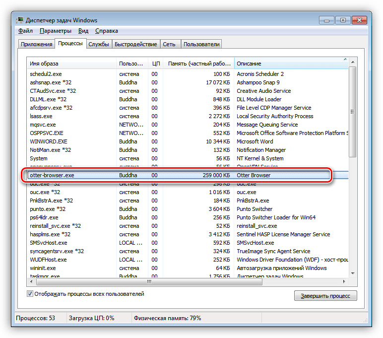 Потребление памяти браузером Otter Browser в статическом режиме