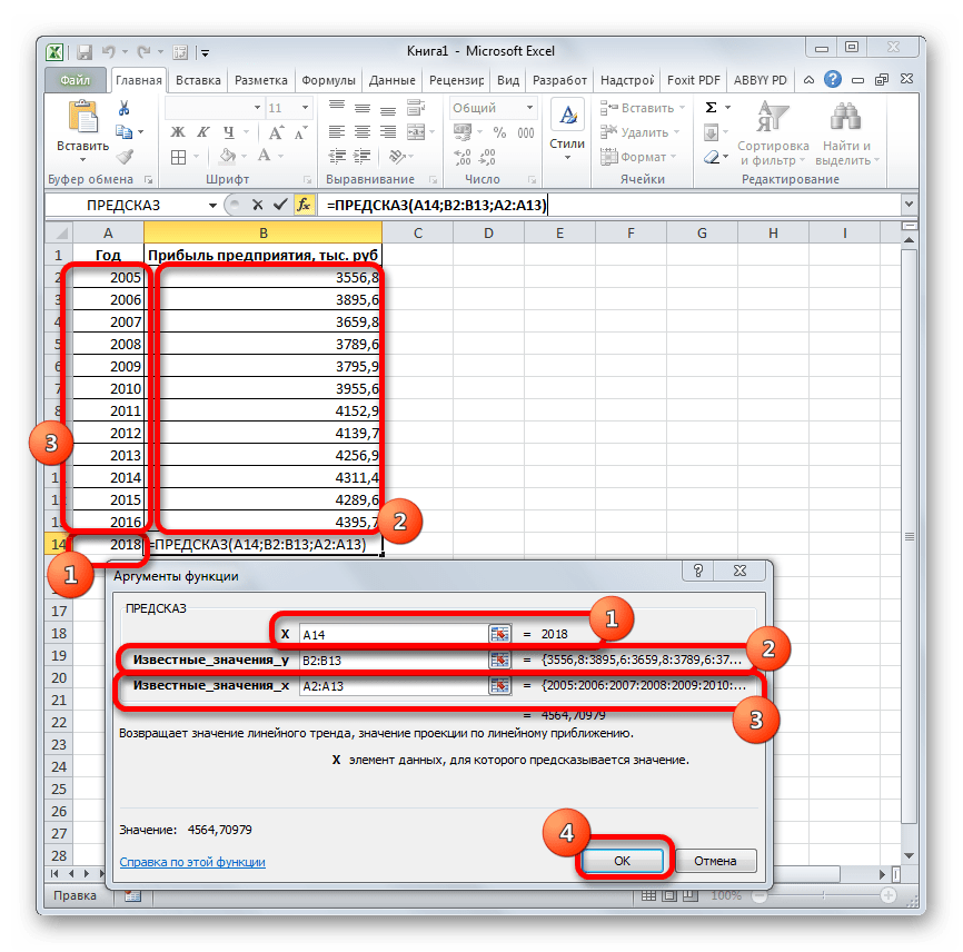 Excel уравнение линии тренда не совпадает