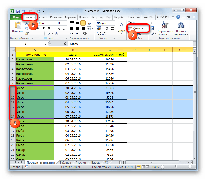 Как удалить ячейки в таблице excel