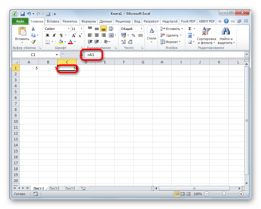 Одна ячейка ссылается на другую в Microsoft Excel