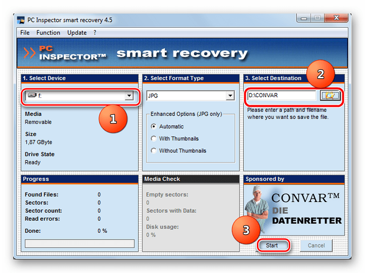 Параметры программы PC Inspector Smart Recovery