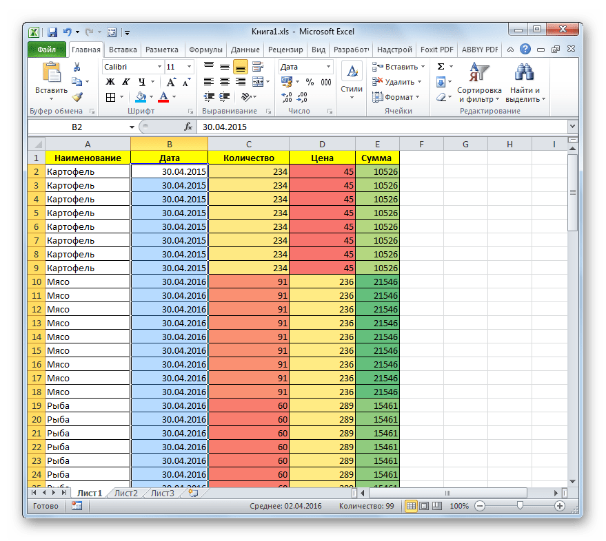 Таблица с обновленным форматированием в Microsoft Excel