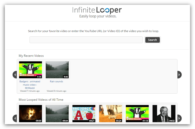 главная страница сервиса infinite looper