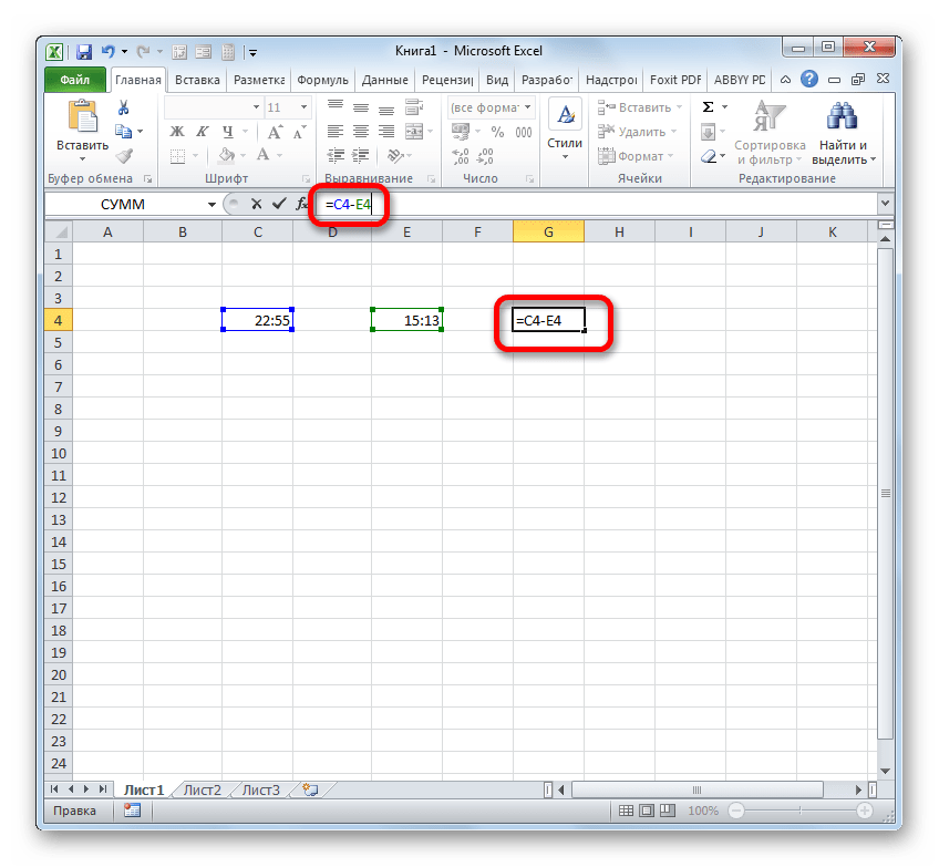 Формула вычисления времени в Microsoft Excel