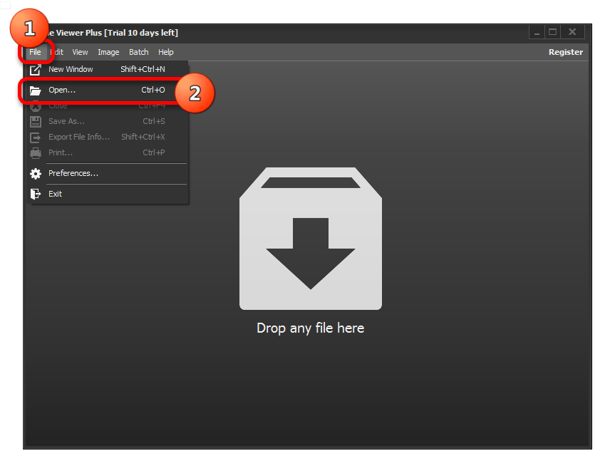 Переход к открытию файла в программе File Viewer Plus