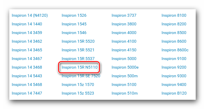 Переходим на страницу поддержки для ноутбука Inspiron 15R N5110