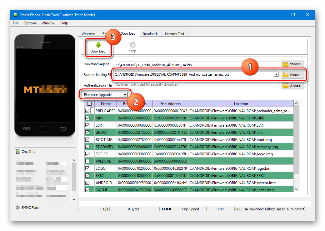SP Flash Tool прошивка в режиме Firmware Upgrade