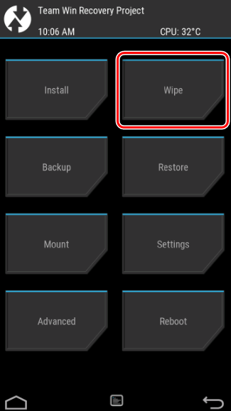 Select wipe. Прошивка через TWRP С вайпами. Как найти СД карту в рекавери. Режим Recovery Mode TWRP. Team win Recovery Project Nexus 7.