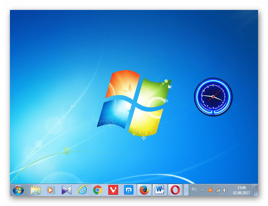 Часы на рабочем столе перемещены в Windows 7
