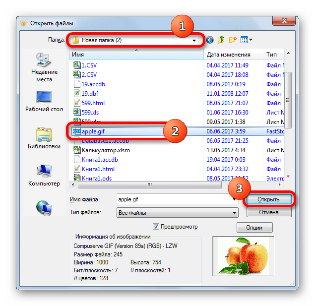 Открытие изображения GIF в окне открытия файла в программе XnView