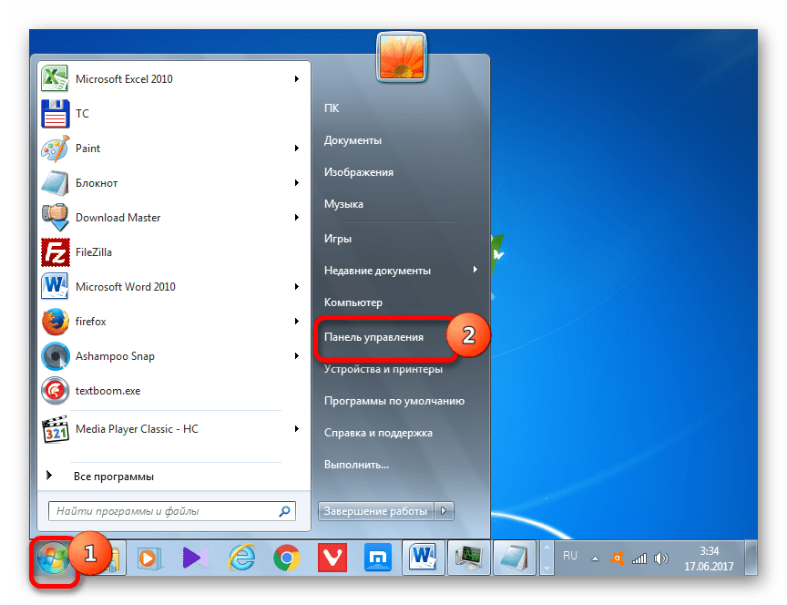 Переход в Панель управления в Windows 7