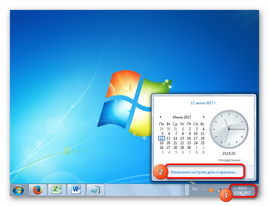 Переход в окно изменения настроек даты и времени в Windows 7