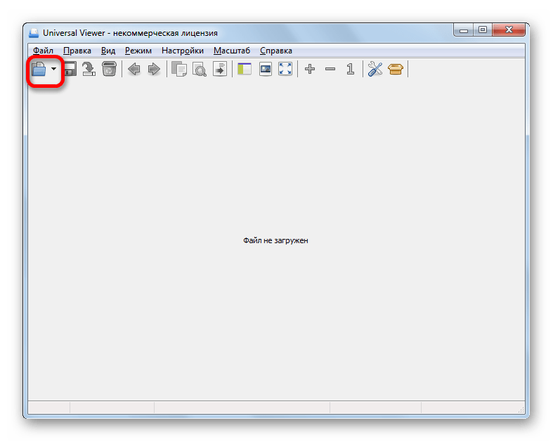 Переход в окно открытия файла через иконку на панели инструментов в программе Universal Viewer