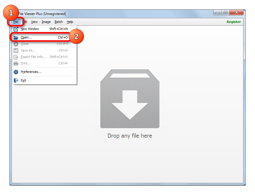 Переход в окно открытия файла в File Viewer Plus